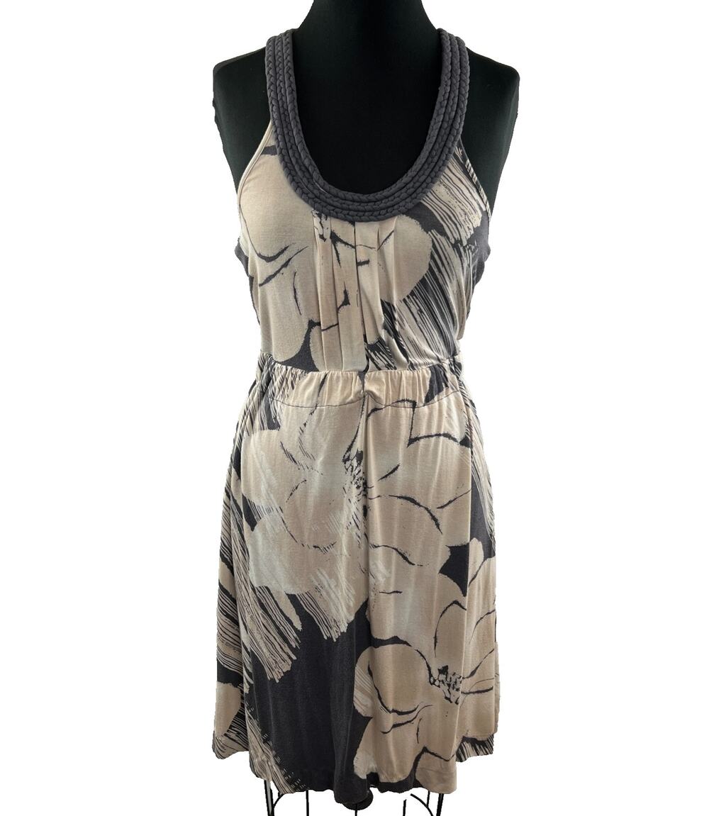 Anthropologie DELETTA Beige Nude Floral FlowyDress Size S Small CLASSIC